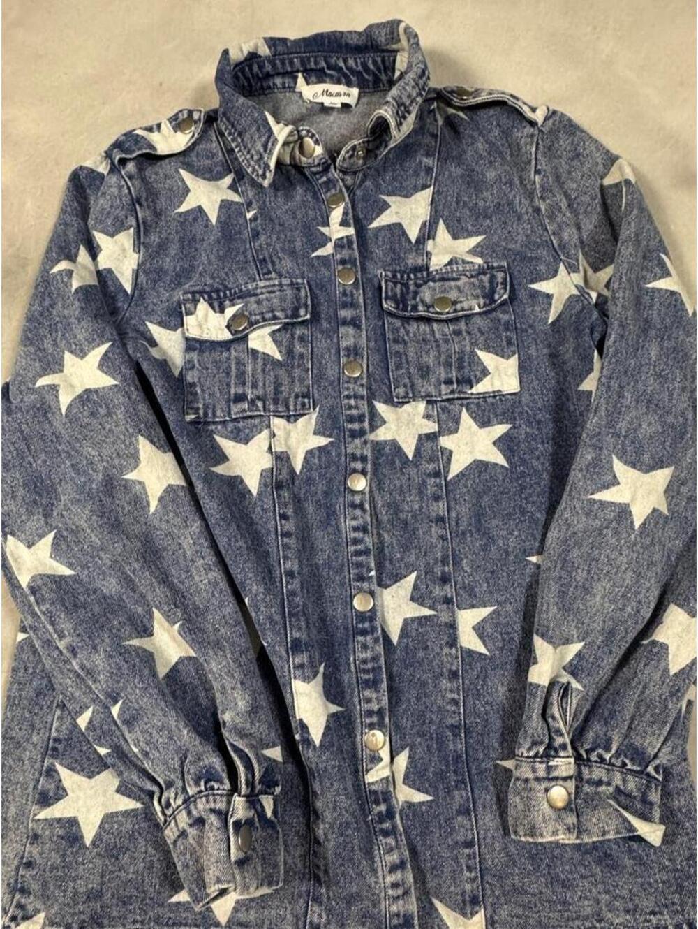 Heavy duty 100% cotton Acid Wash Denim Shirt / Jacket Women’s Medium, star print